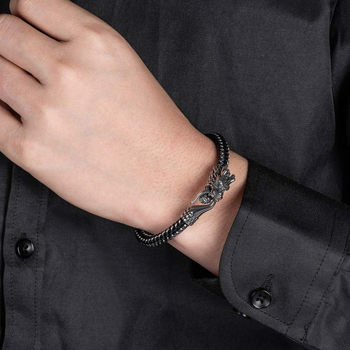 Bracelet de protection en acier titane avec dragon et Buddha Stones