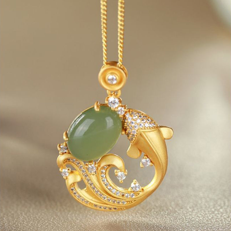 Collier pendentif apaisant et guérisseur en jade cyan avec Buddha Stones - image 2