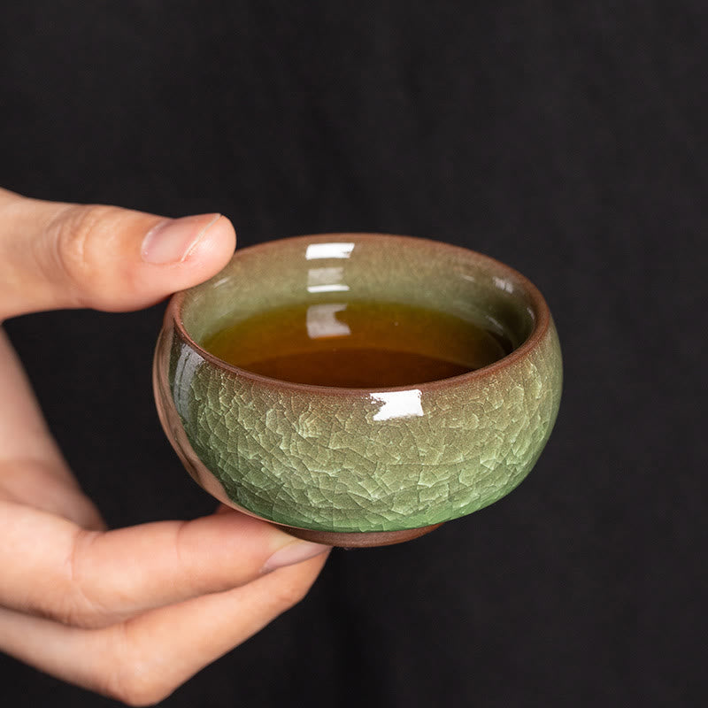 Tasse à thé en porcelaine avec motif de fissures de glace verte chinoise en Buddha Stones , tasse à thé Kung Fu