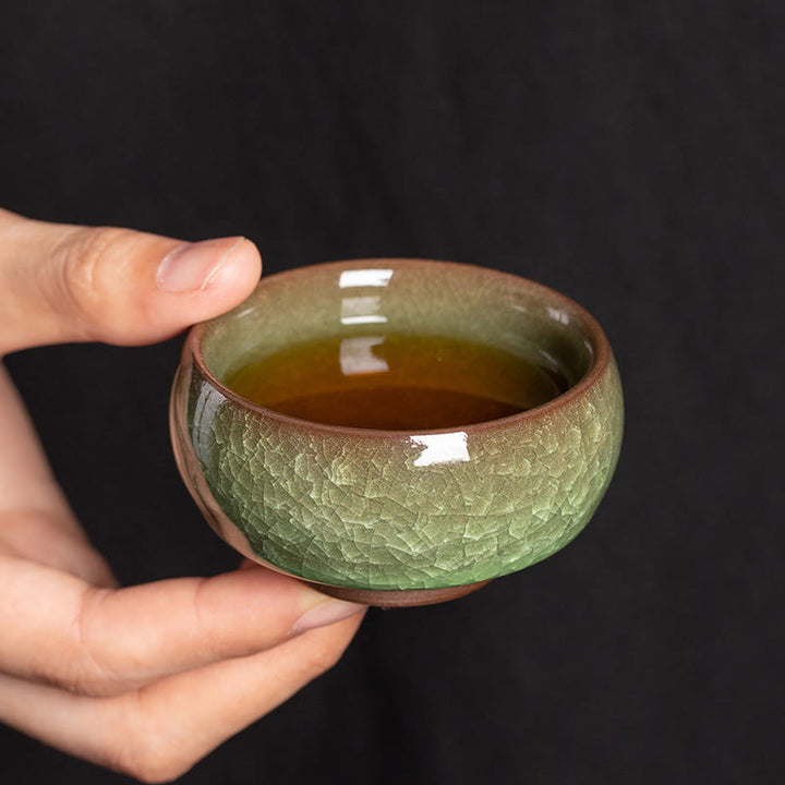 Tasse à thé en porcelaine avec motif de fissures de glace verte chinoise en Buddha Stones , tasse à thé Kung Fu