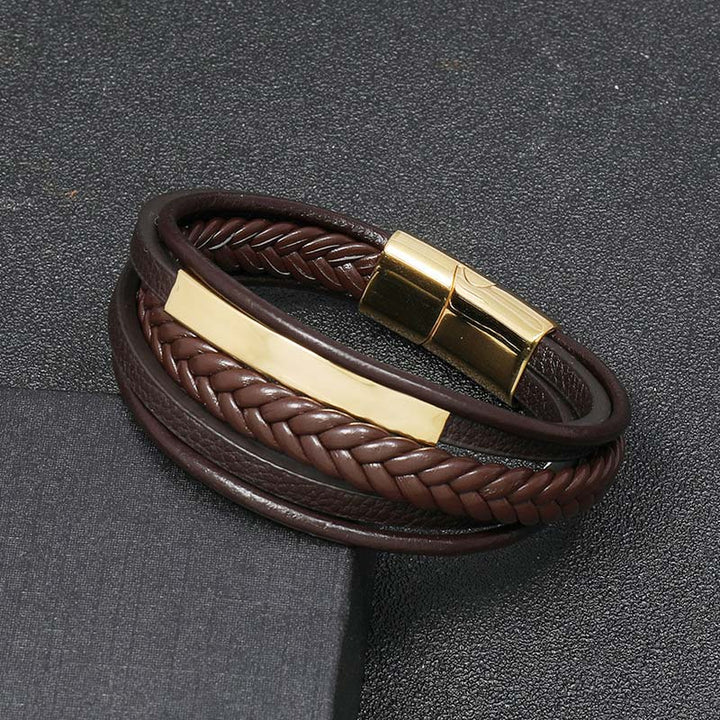 Bracelet porte-bonheur en cuir et acier titane au design simple Buddha Stones