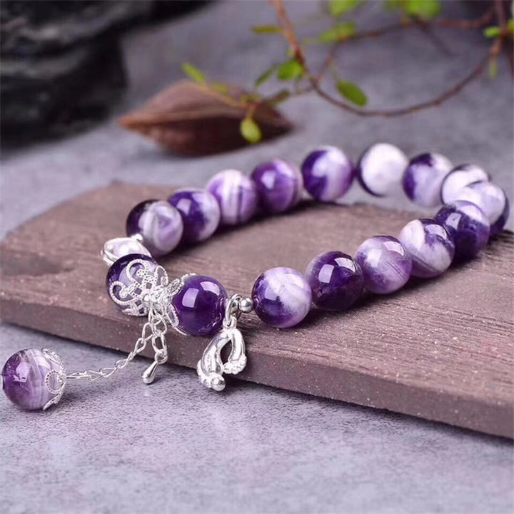 Bracelet à breloques en forme de cœur Buddha Stones en argent sterling 925 et améthyste naturelle - image 3
