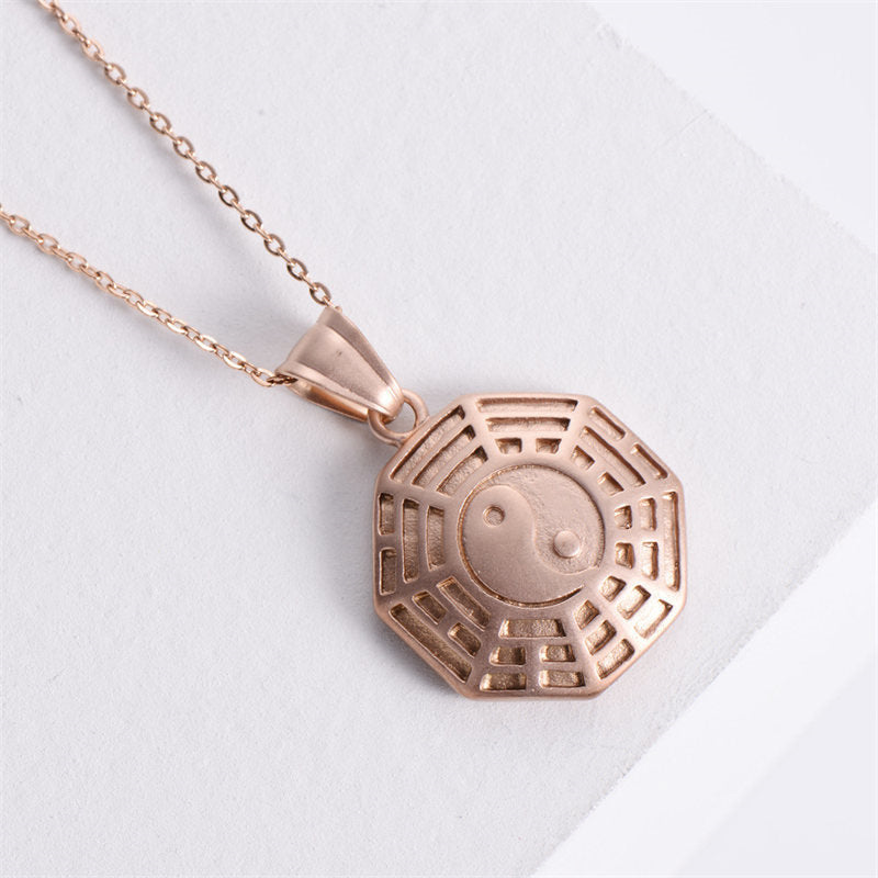 Collier pendentif en acier titane Bagua Yin Yang Balance - Or rose - image 8