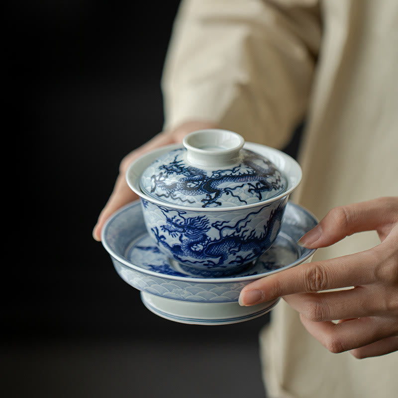 Tasse à thé en céramique motif dragon bleu Buddha Stones Tasses à thé Kung Fu