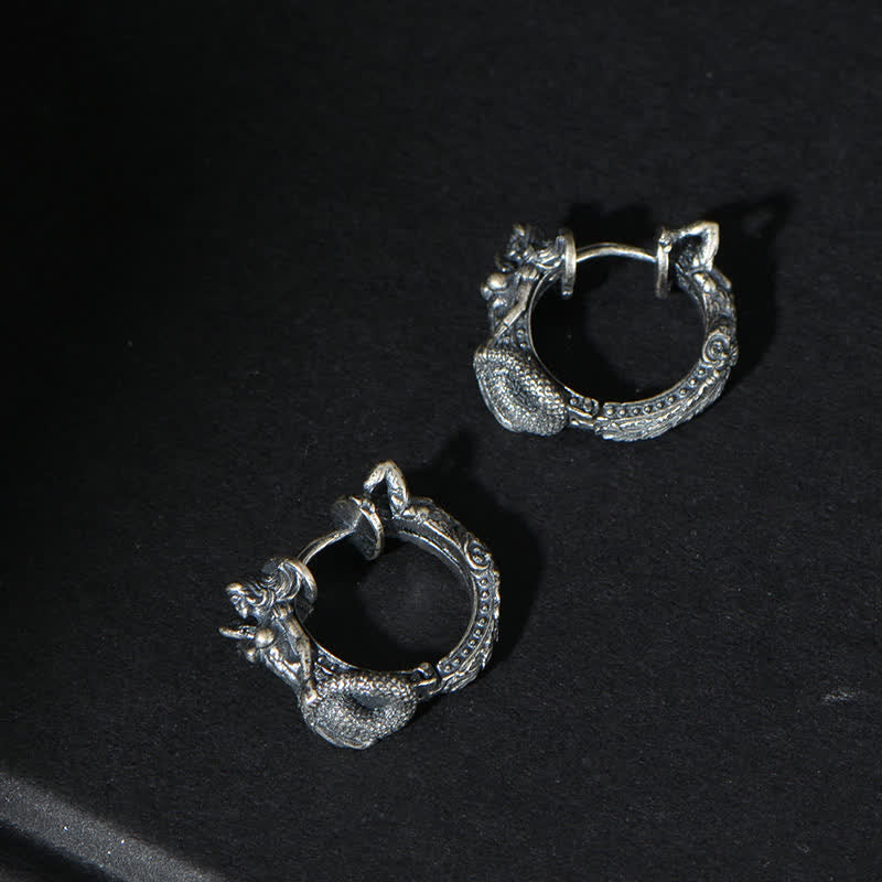 Boucles d'oreilles créoles en argent sterling 925 avec motif dragon