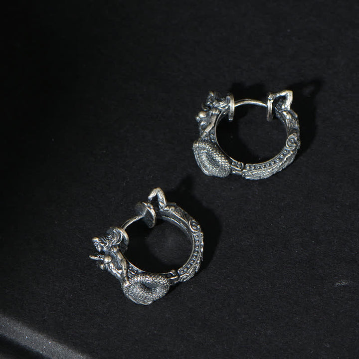 Boucles d'oreilles créoles en argent sterling 925 avec motif dragon