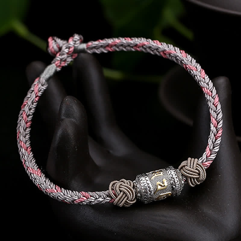 Bracelet en argent sterling 925 Buddha Stones et roue de prière Om Mani Padme Hum, chance et force, cordon rouge