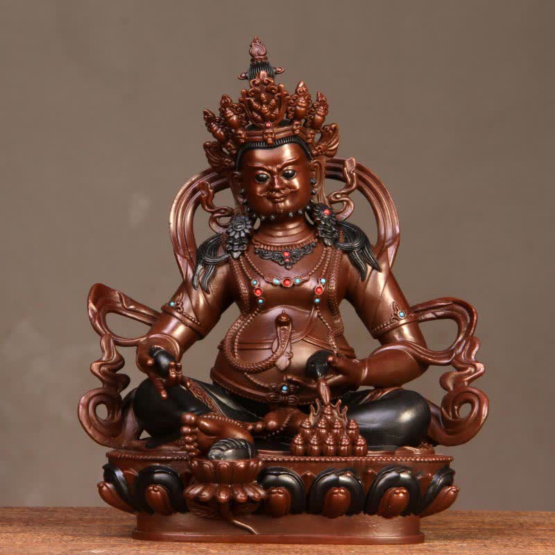 Figurine Bodhisattva Jambhala jaune Statue de compassion en cuivre Décoration de bureau à domicile