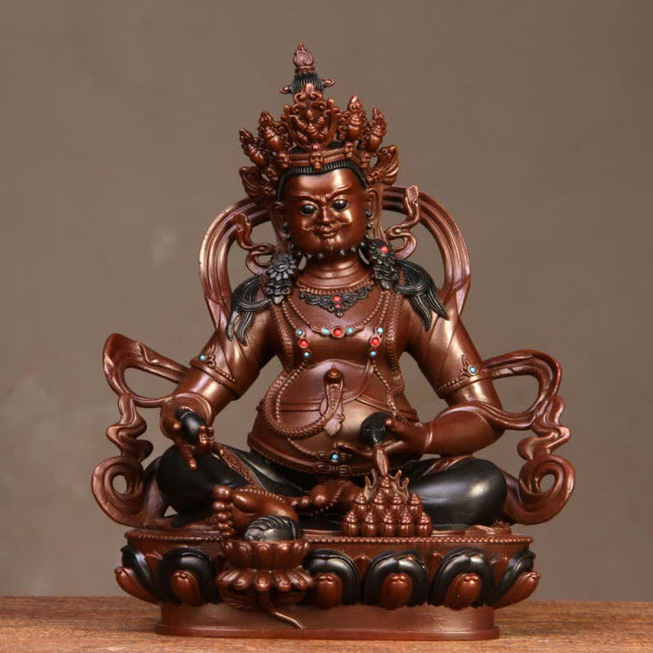 Figurine Bodhisattva Jambhala jaune Statue de compassion en cuivre Décoration de bureau à domicile