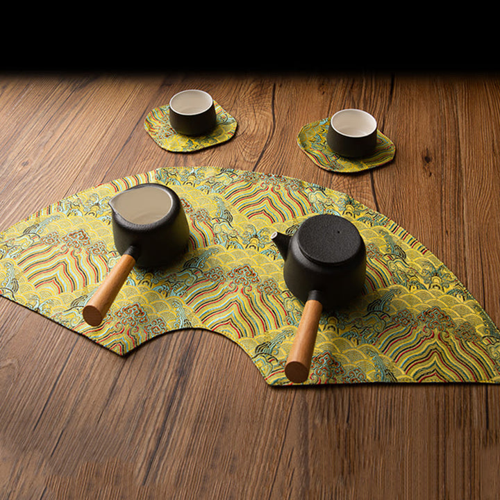 Buddha Stones vintage et vagues de la mer, dessous de verre pour tasse à thé, tapis à thé Kung Fu