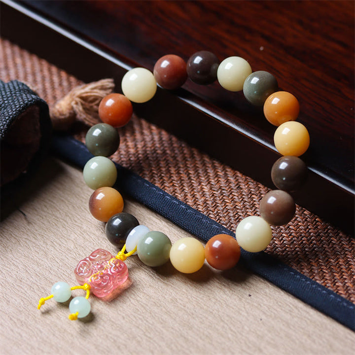 Bracelet de paix en verre Liuli avec perles de Bodhi en dégradé multicolore naturel et Buddha Stones