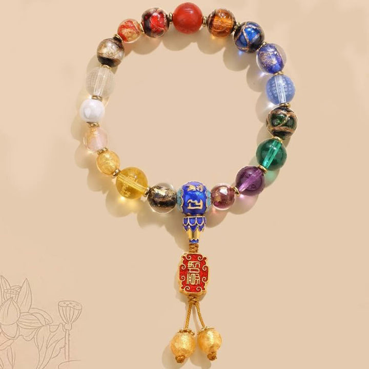 Buddha Stones Tibétain Coloré Cendres Perles de Verre Liuli Om Mani Padme Hum Dorje Vajra 18 Perles Poignet Mala