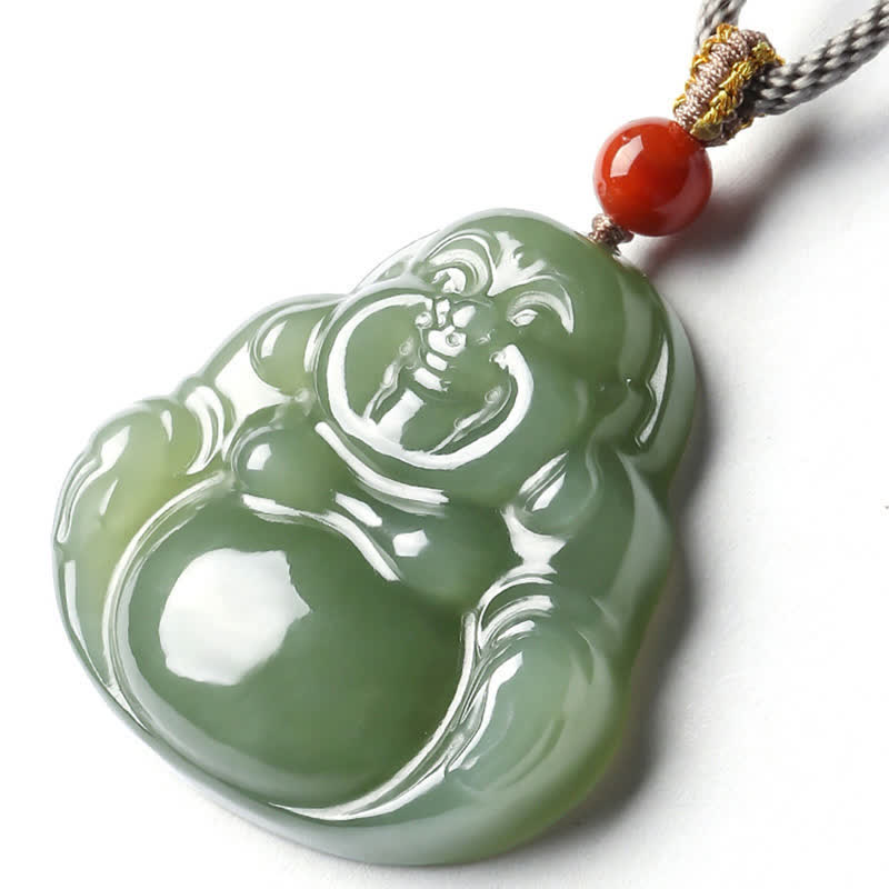 Collier avec pendentif en jade Hetian représentant le Bouddha rieur - image 9