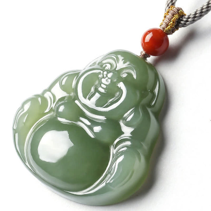 Collier avec pendentif en jade Hetian représentant le Bouddha rieur - image 9