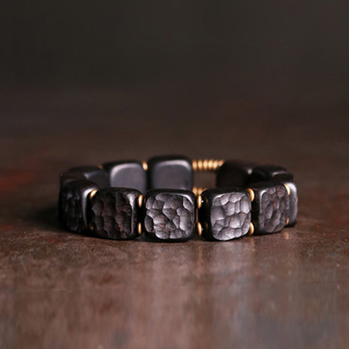 Bracelet en cuivre avec texture rétro en bois d'ébène et Buddha Stones