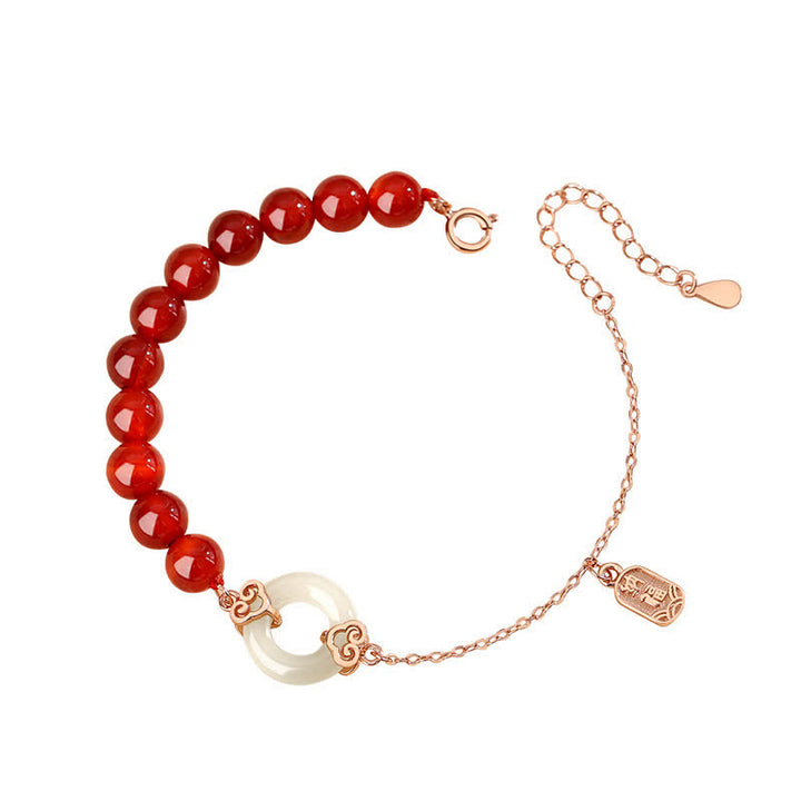 Bracelet de confiance en argent sterling 925 avec agate rouge naturelle et jade blanc avec boucle de paix et Buddha Stones