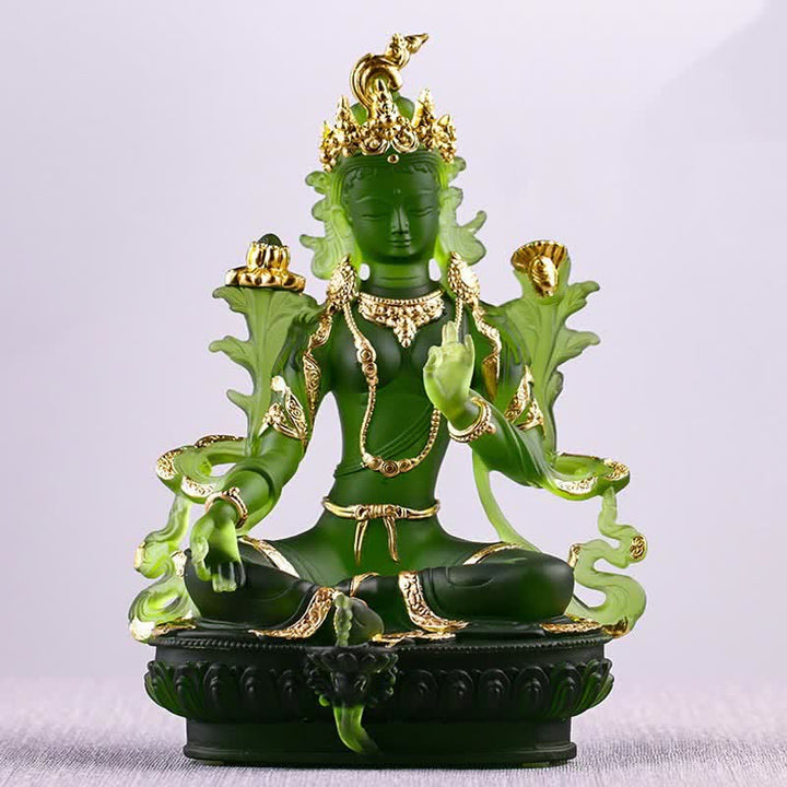 Buddha Stones Bodhisattva Tara verte Pièce d'art en cristal Liuli faite à la main Protection Maison Bureau Statue Décoration - image 0