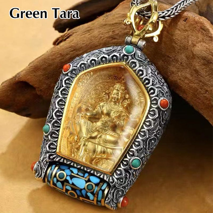 Collier avec pendentif en perles Dzi rotatives du zodiaque chinois tibétain Thangka Bouddha de la prospérité