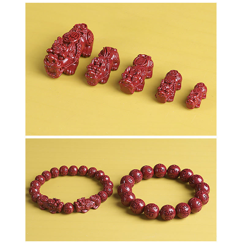 Bracelet de perles de chance et de richesse en Buddha Stones Double PiXiu Cinabre Om Mani Padme Hum