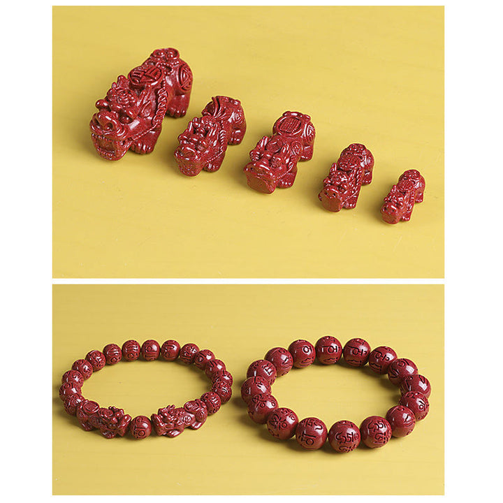 Bracelet de perles de chance et de richesse en Buddha Stones Double PiXiu Cinabre Om Mani Padme Hum