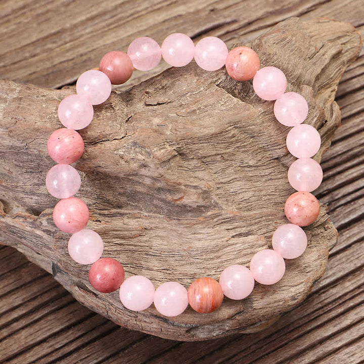 Bracelet Mala 108 perles en cristal rose avec pompon d'amour Buddha Stones