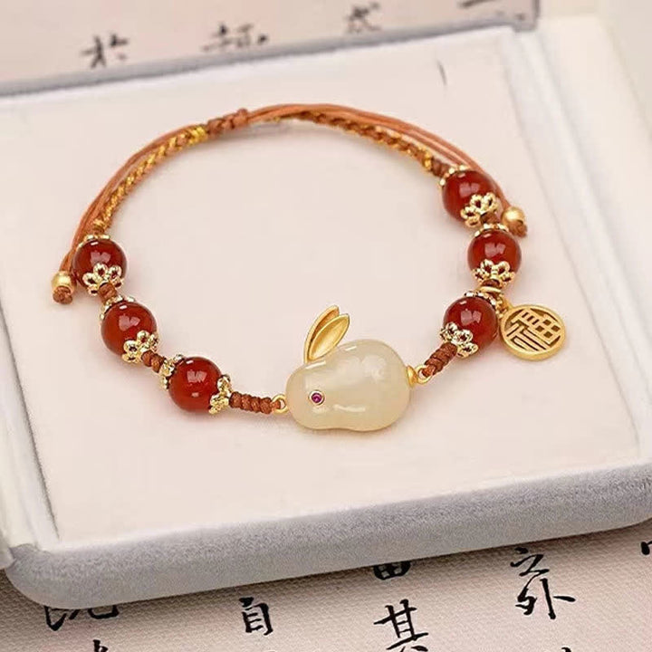Bracelet de confiance en fil de jade et agate rouge Année du lapin