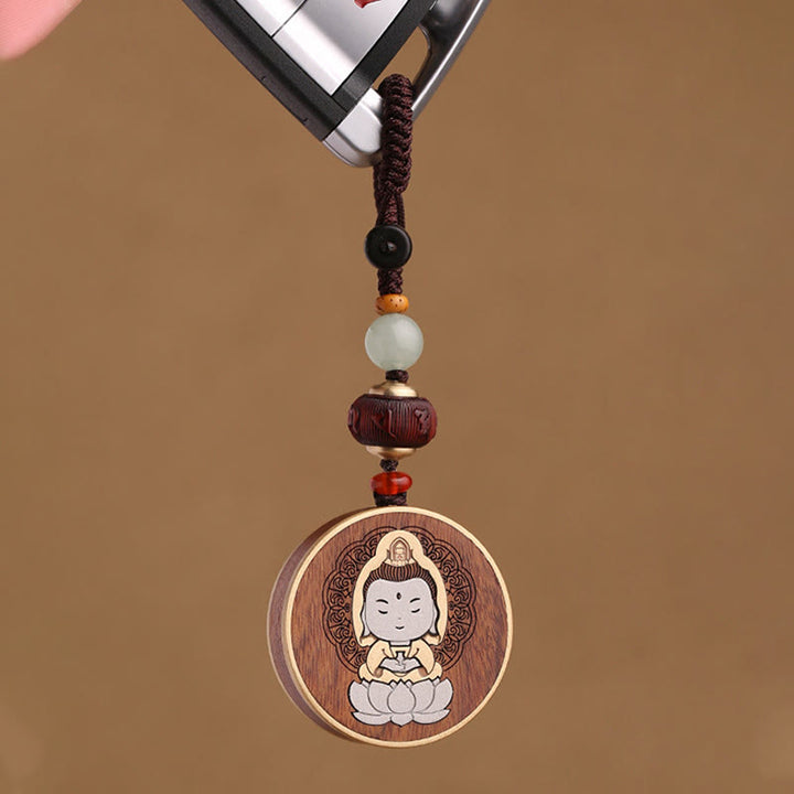 Porte-clés de voiture en bois d'ébène, Buddha Stones , bois de rose, Avalokitesvara Om Mani Padme Hum, décoration