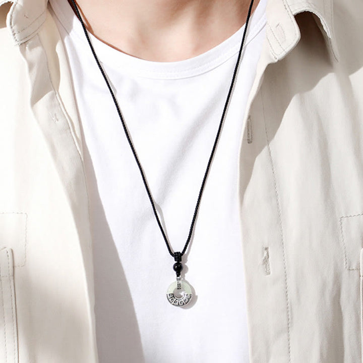 Collier Buddha Stones Argent Sterling 925 Jade Hetian Naturel Boucle de Paix Prospérité Pendentif