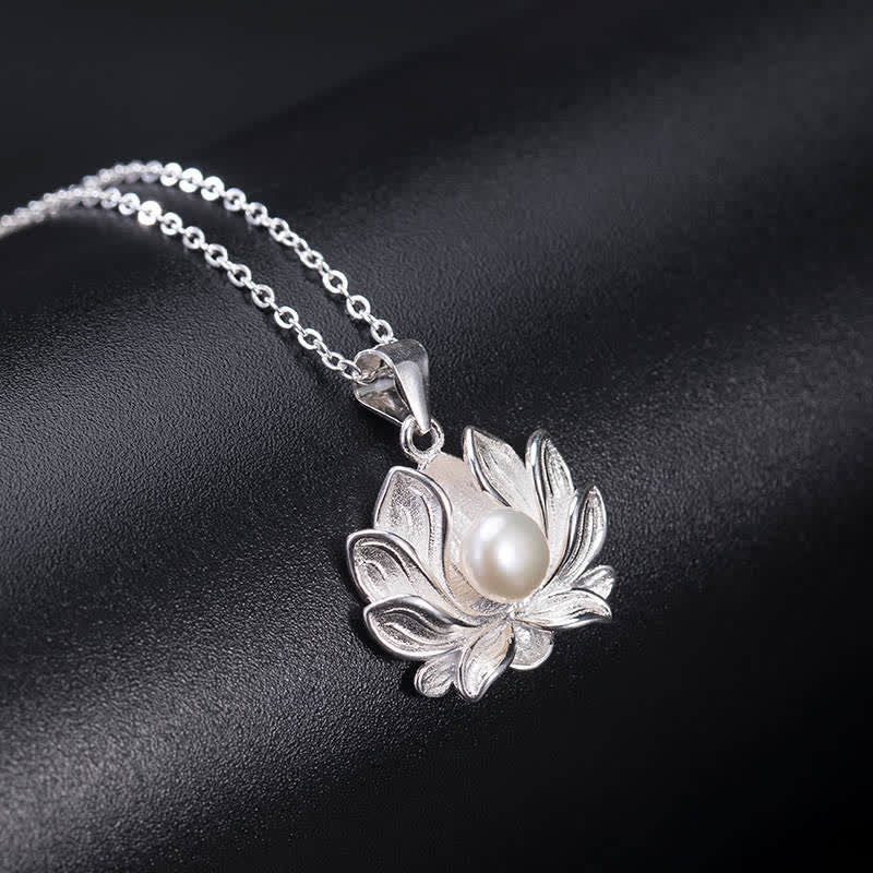 Buddha Stones Argent Sterling 925 Collier Fleur de Lotus Perle Richesse Pendentif - image 2