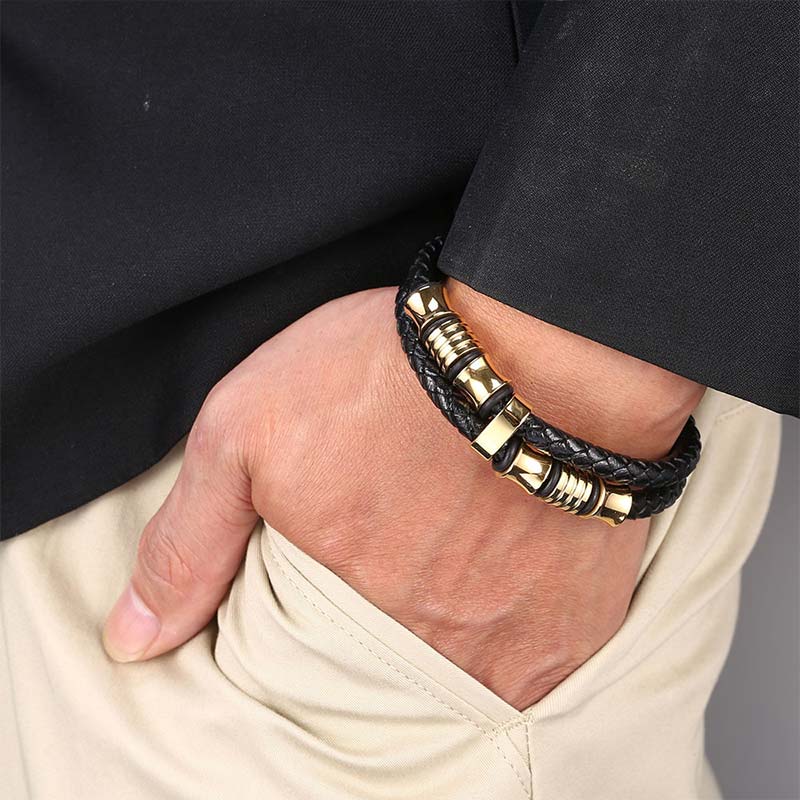 Bracelet porte-bonheur en cuir tressé à plusieurs couches avec Buddha Stones