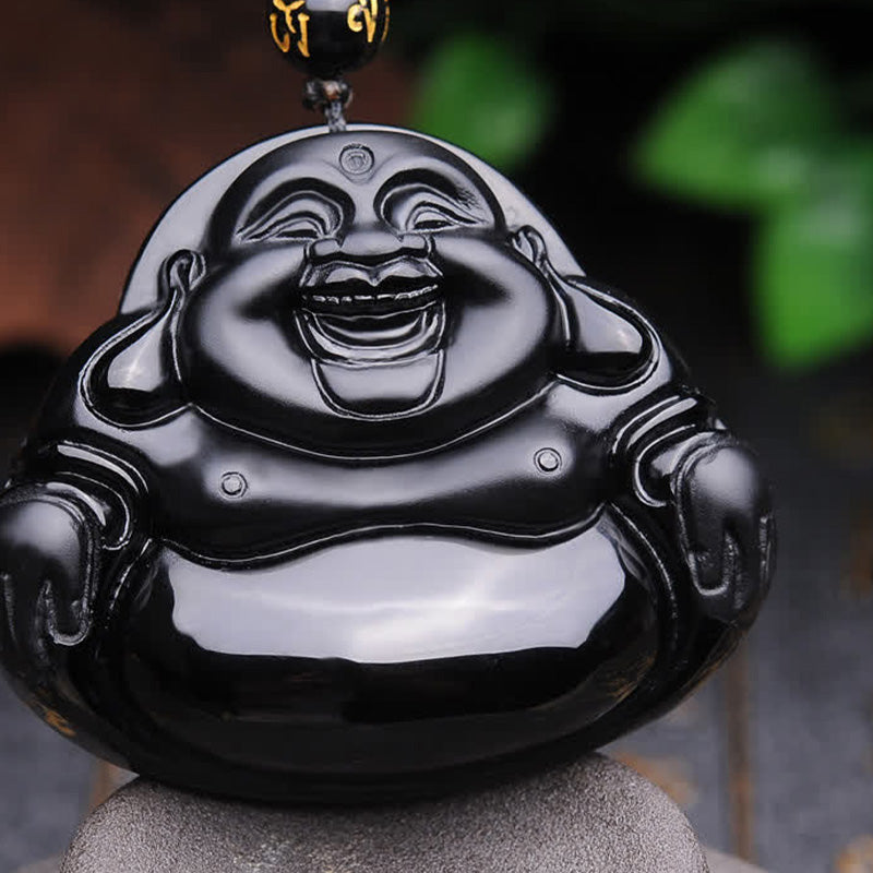 Collier pendentif Bouddha rieur en obsidienne noire transformant Buddha Buddha Stones - Obsidienne noire - image 1
