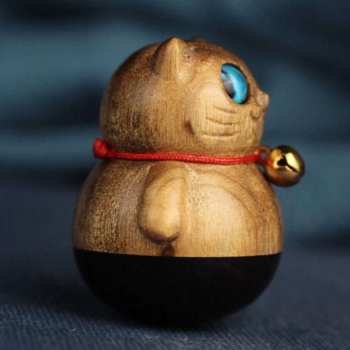 Buddha Stones Mini Chaton Porte-Bonheur Phoebe Zhennan Décoration de Bénédiction en Bois - image 12