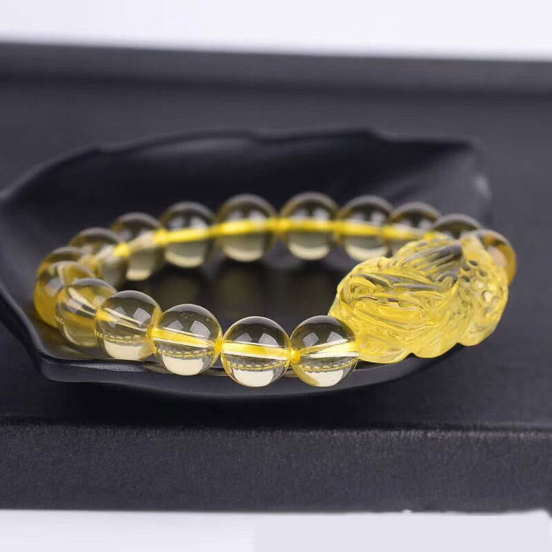 Bracelet extensible en citrine naturelle Pi Xiu