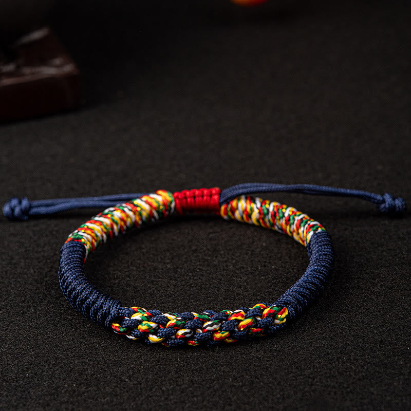 Bracelet tressé porte-bonheur en Buddha Stones tibétaines fait à la main avec nœud King Kong coloré
