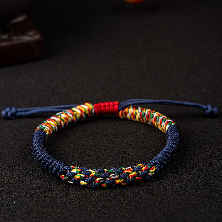Bracelet tressé porte-bonheur en Buddha Stones tibétaines fait à la main avec nœud King Kong coloré