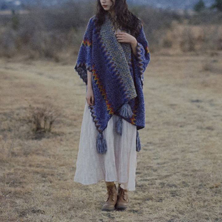 Buddha Stones, cape en tricot douce et chaude, écharpe à pompon tibétaine d'hiver - image 15