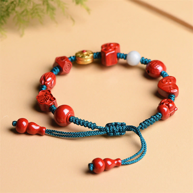 Bracelet en corde avec bénédiction du Bouddha rieur Om Mani Padme Hum en calebasse naturelle
