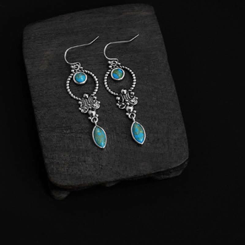 Boucles d'oreilles Buddha Stones en argent sterling 925 avec crochet, plaqué cuivre vintage et turquoise, motif goutte d'eau. - image 7