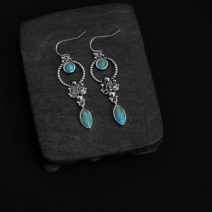 Boucles d'oreilles Buddha Stones en argent sterling 925 avec crochet, plaqué cuivre vintage et turquoise, motif goutte d'eau. - image 7