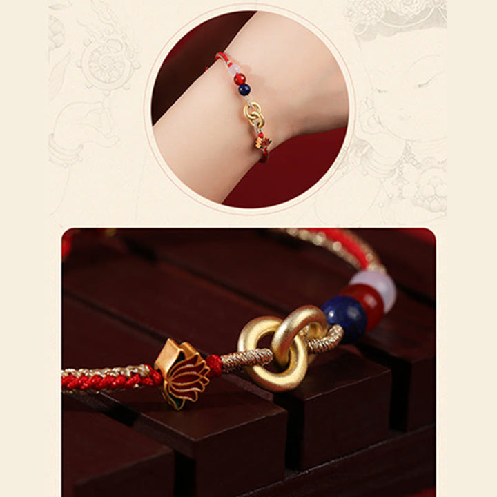 Bracelet de bon augure Lotus à double boucle de paix en argent sterling 925 Buddha Stones