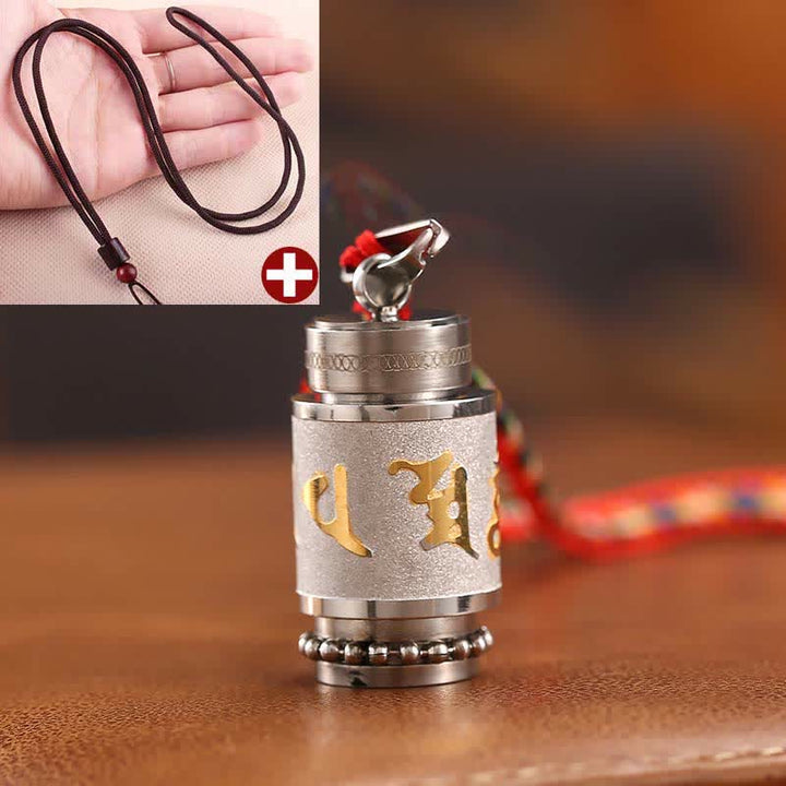 Collier pendentif amulette de sagesse en acier titane avec Buddha Stones tibétaines Om Mani Padme Hum Shurangama Mantra - 1,4*2,4 cm - Argent - Corde marron - image 28