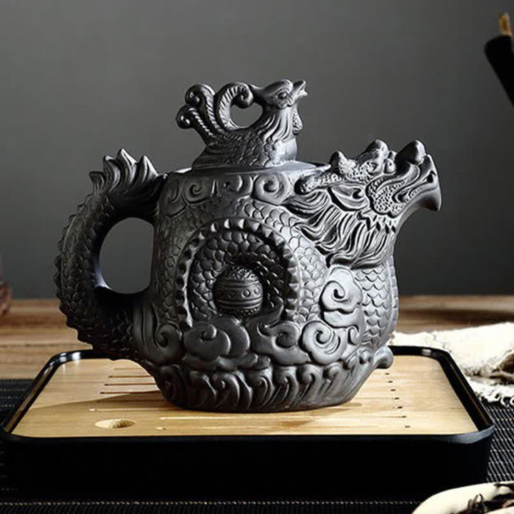 Théière en céramique vintage Dragon Phoenix