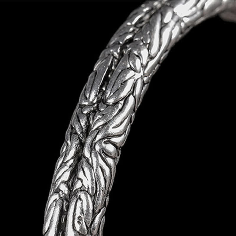 Bracelet manchette d'équilibre gravé à motif de dragon fleuri
