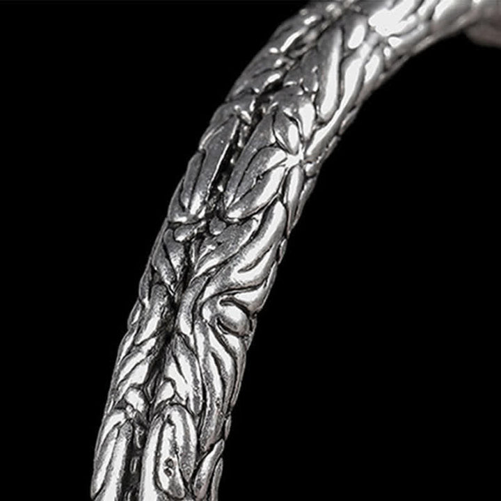 Bracelet manchette d'équilibre gravé à motif de dragon fleuri
