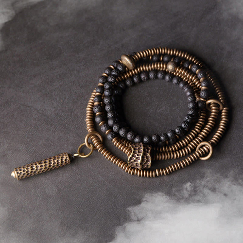 Bracelet de guérison multicouche en Buddha Stones, roches de lave vintage, laiton et cuivre - 17-17,5 cm - image 0