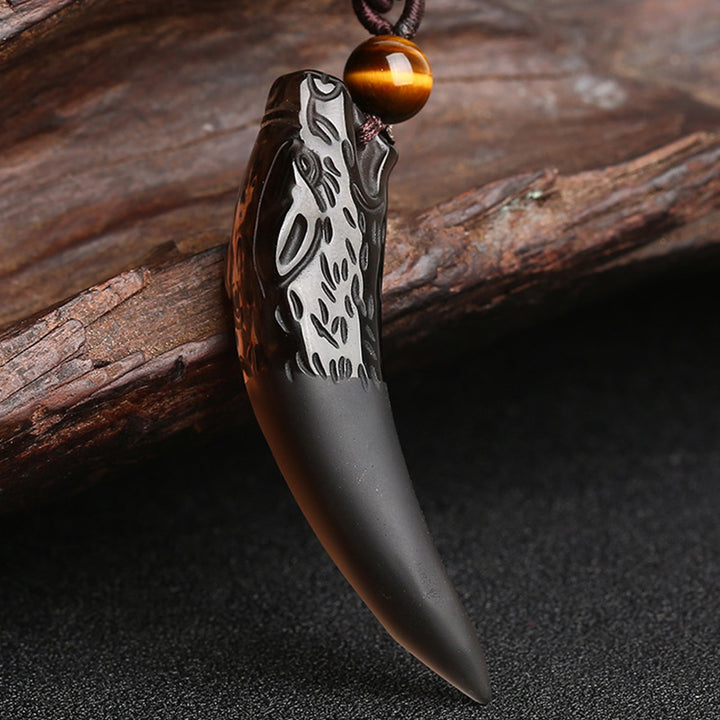 Buddha Stones courageux en obsidienne de glace naturelle avec motif de dent de loup