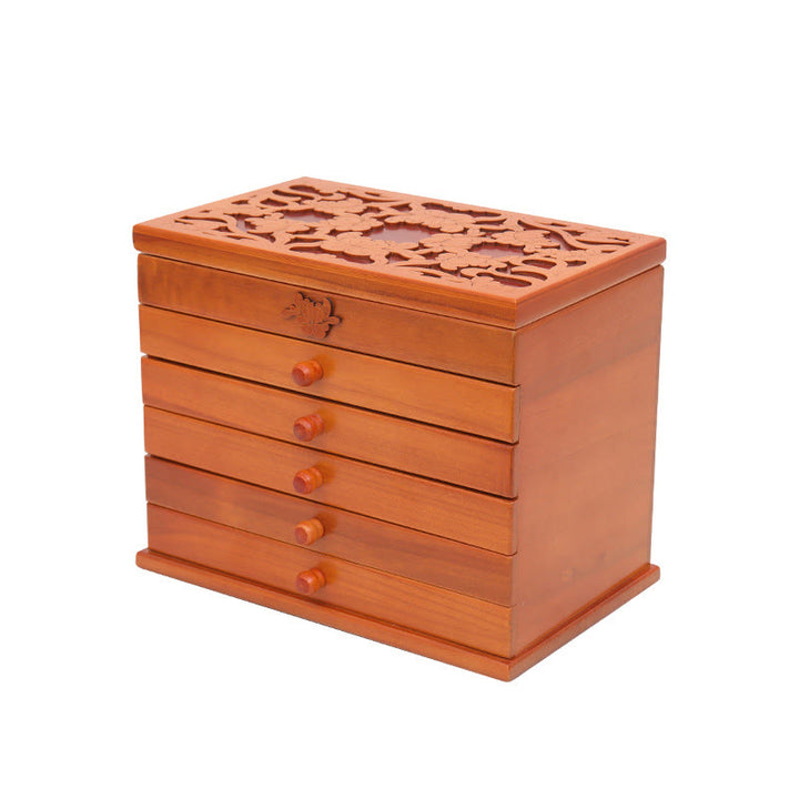 Boîte à bijoux en bois sculpté à six niveaux avec Buddha Stones et fleurs vintage de grande capacité - image 11