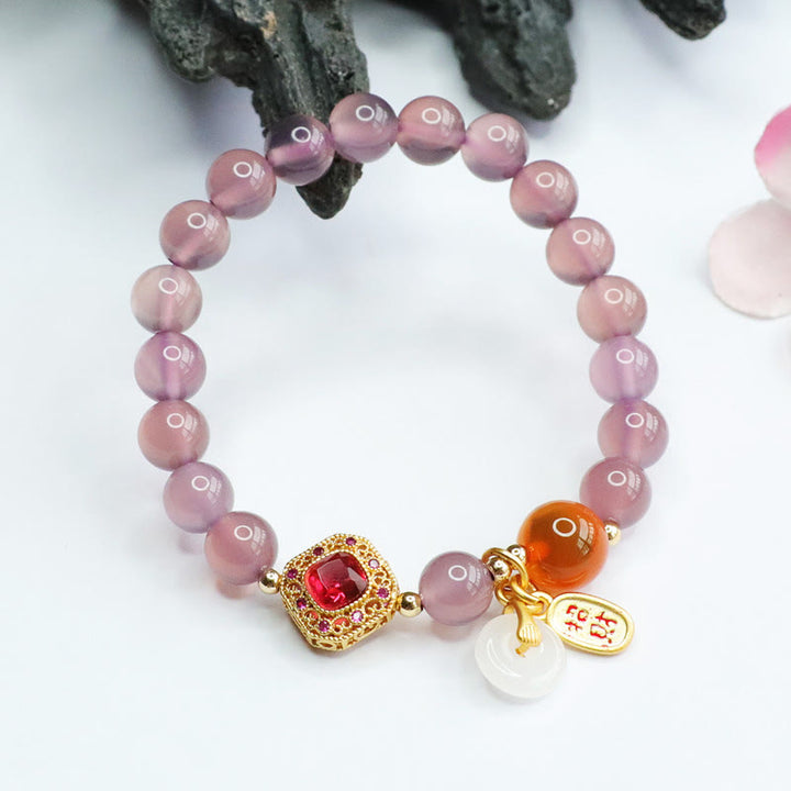 Bracelet porte-bonheur en agate naturelle et calcédoine violette Buddha Stones, boucle de paix, harmonie, porte-bonheur
