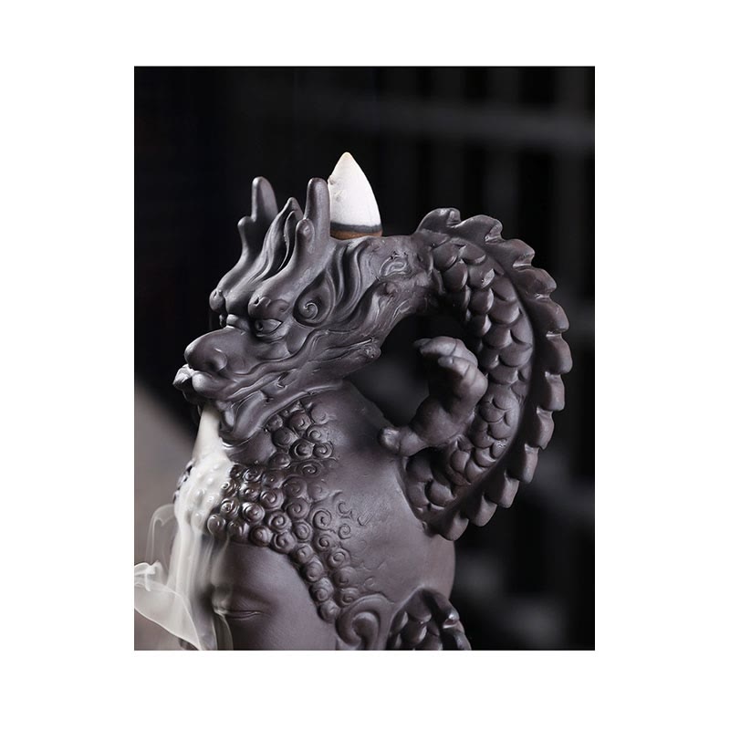 Buddha Stones Dragon Bouddha Nuages de bon augure Brûleur d'encens de guérison en argile violette Décoration