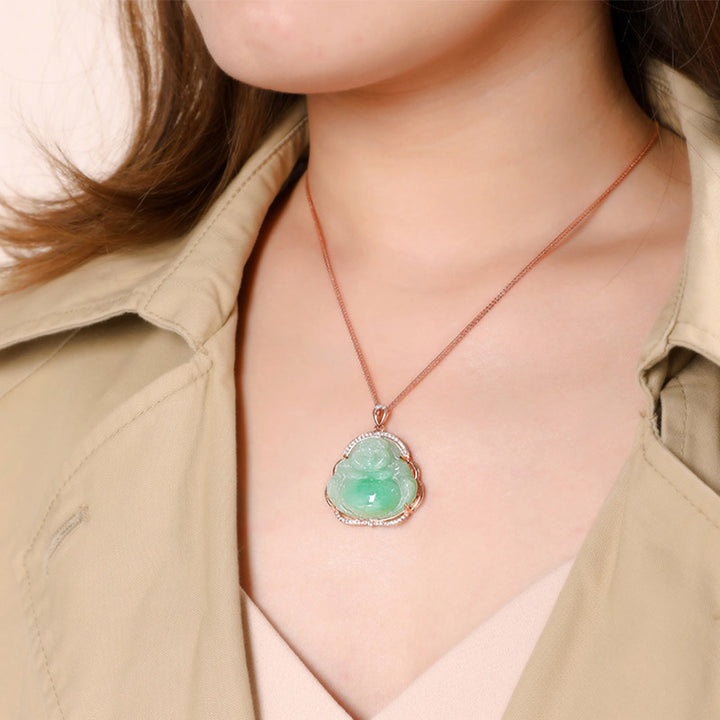 Collier avec pendentif en argent sterling 925 et jade naturel en forme de Bouddha rieur - image 5